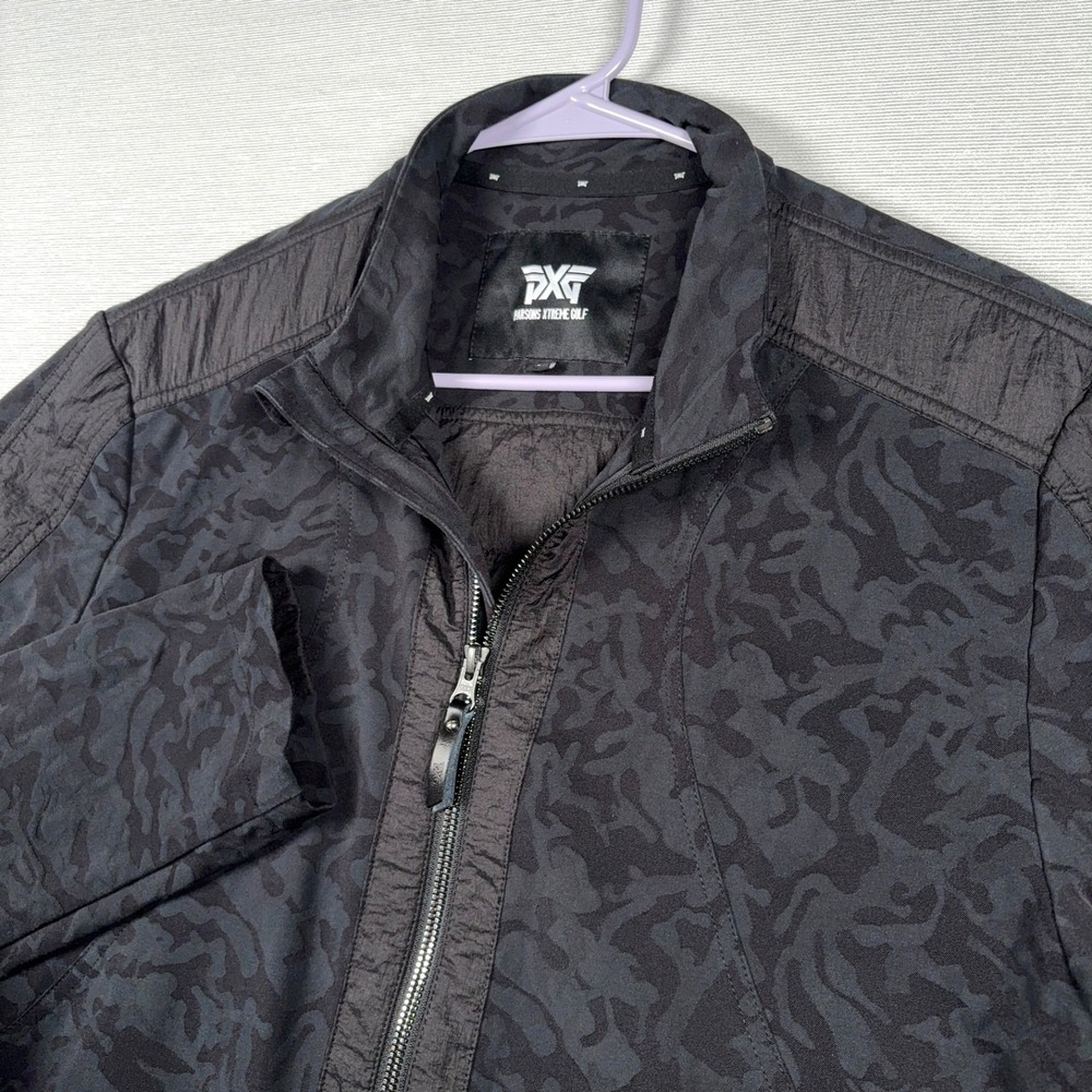 PXG Darkness High-Collar Golf Jacket Mens Size L Black Camo Full Zip Lightweight